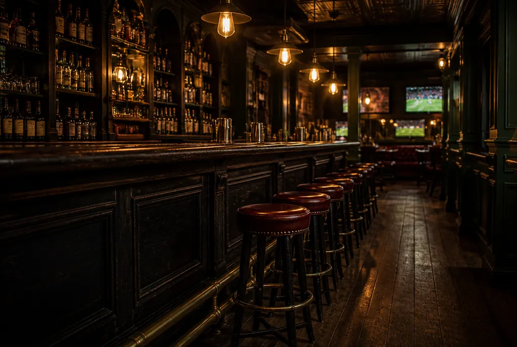 The long wood bar at The Kal